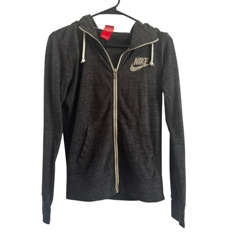 Nike Womens Full Zip Hoodie Charcoal Heather Grey Lightweight Jersey Size Small